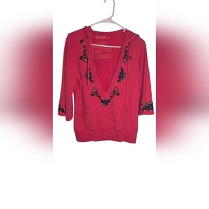 Lucky Brand Pink Hoodie with Black Embroidery Detail